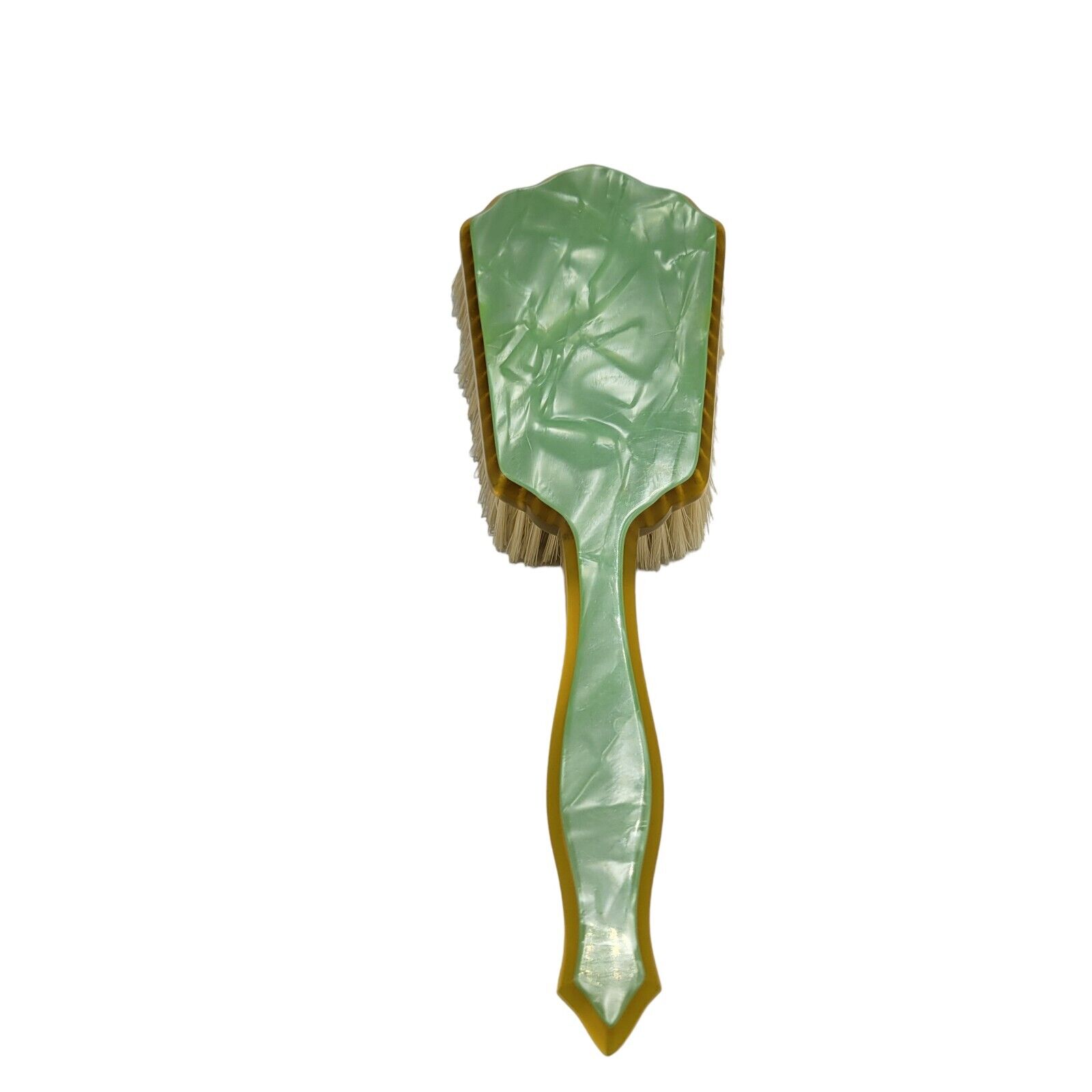 Vintage DuPont Pyralin Pearlized Celluloid Green Hair Brush Vanity Brush