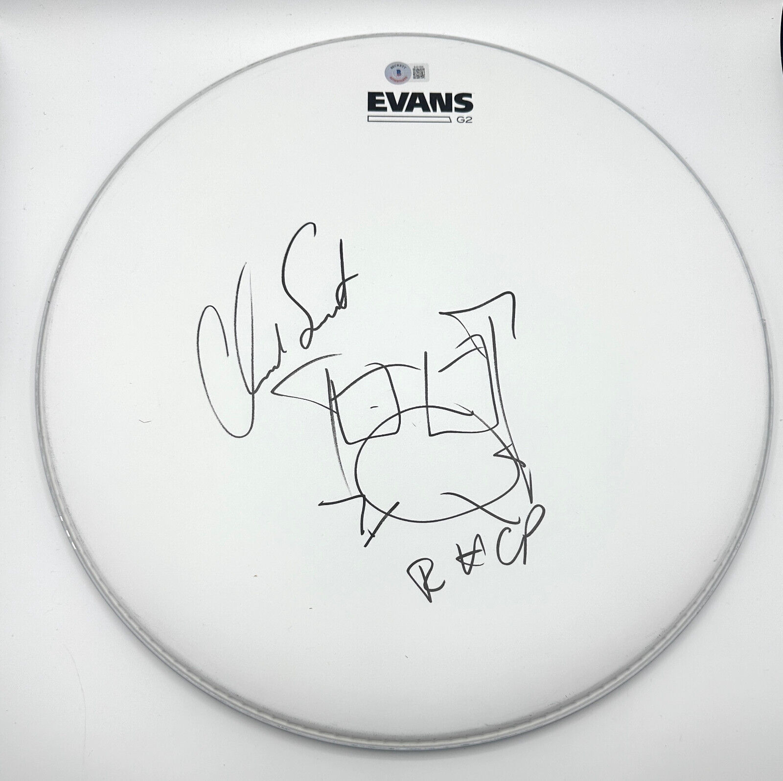 CHAD SMITH SIGNED AUTOGRAPH DRUMHEAD RED HOT CHILI PEPPERS BECKETT BAS