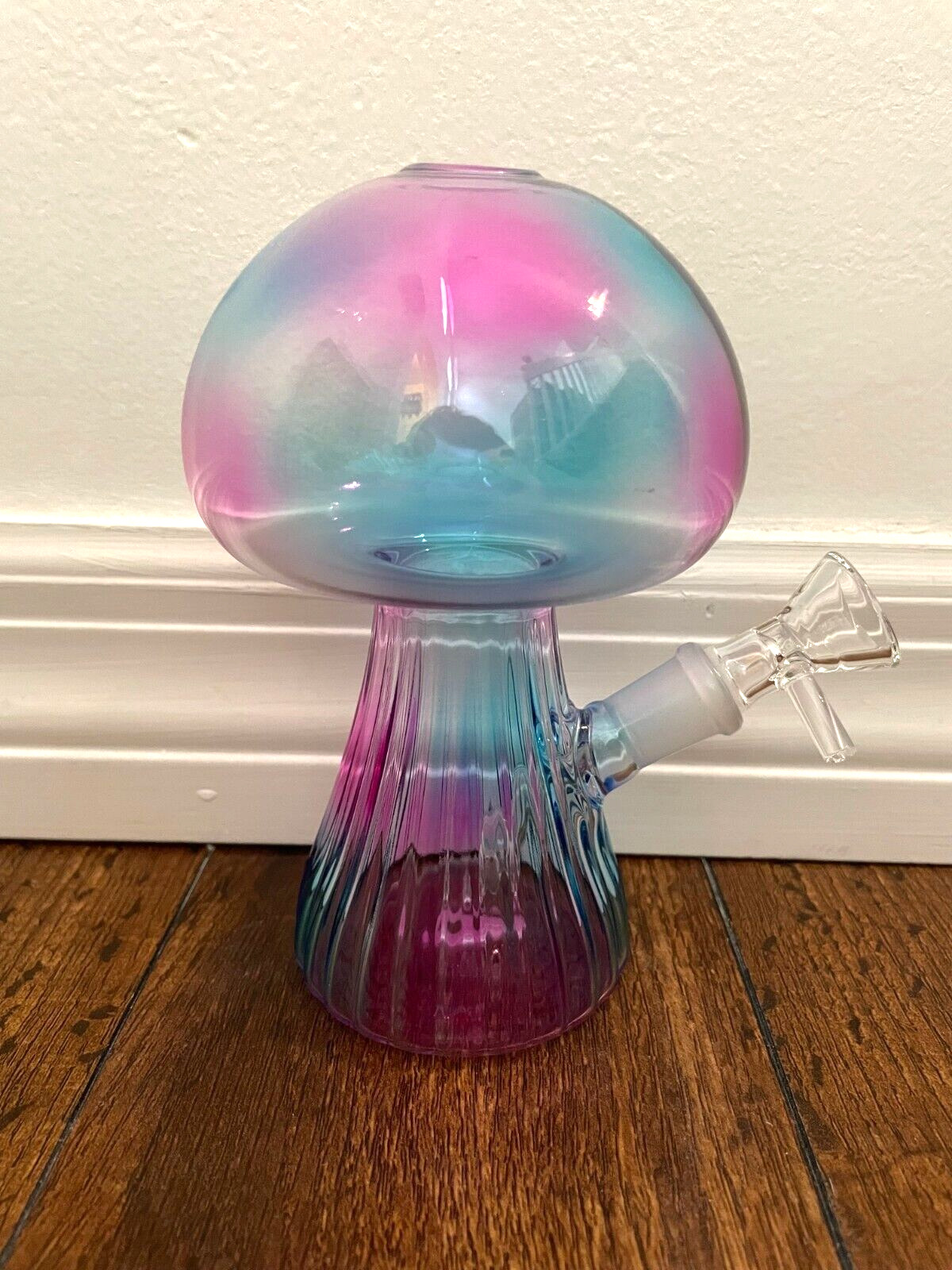 6.5” Premium Glass Water Pipe Bowl Blue Pink Mushroom 14mm