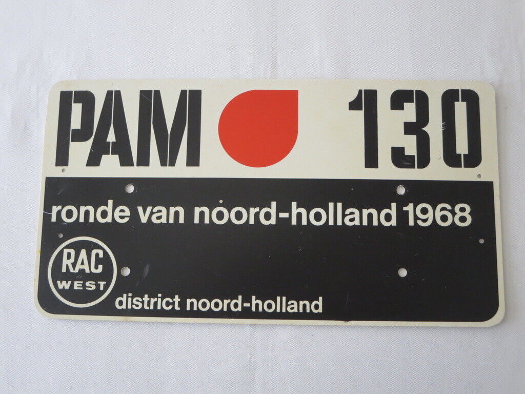 Vintage 1968 Ronde Van Noord Holland Car Rally Participant Plate Plaque RAC West