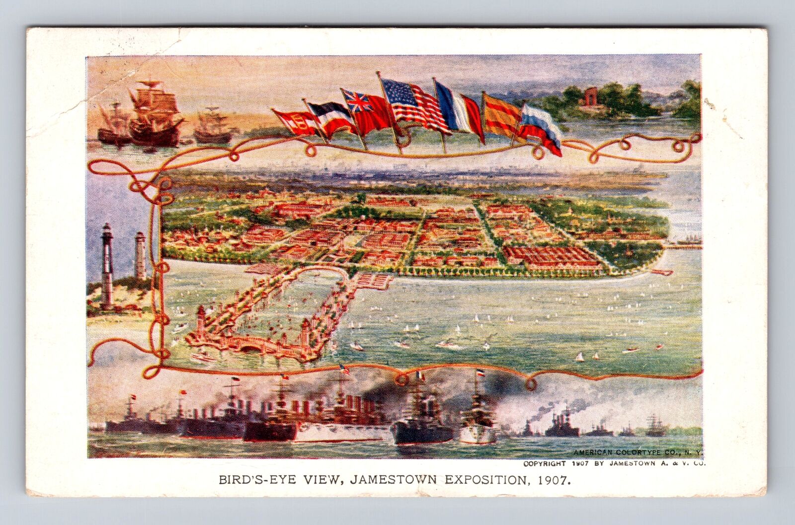 Jamestown VA-Virginia, Jamestown Exposition Birds Eye Vintage c1907 Postcard