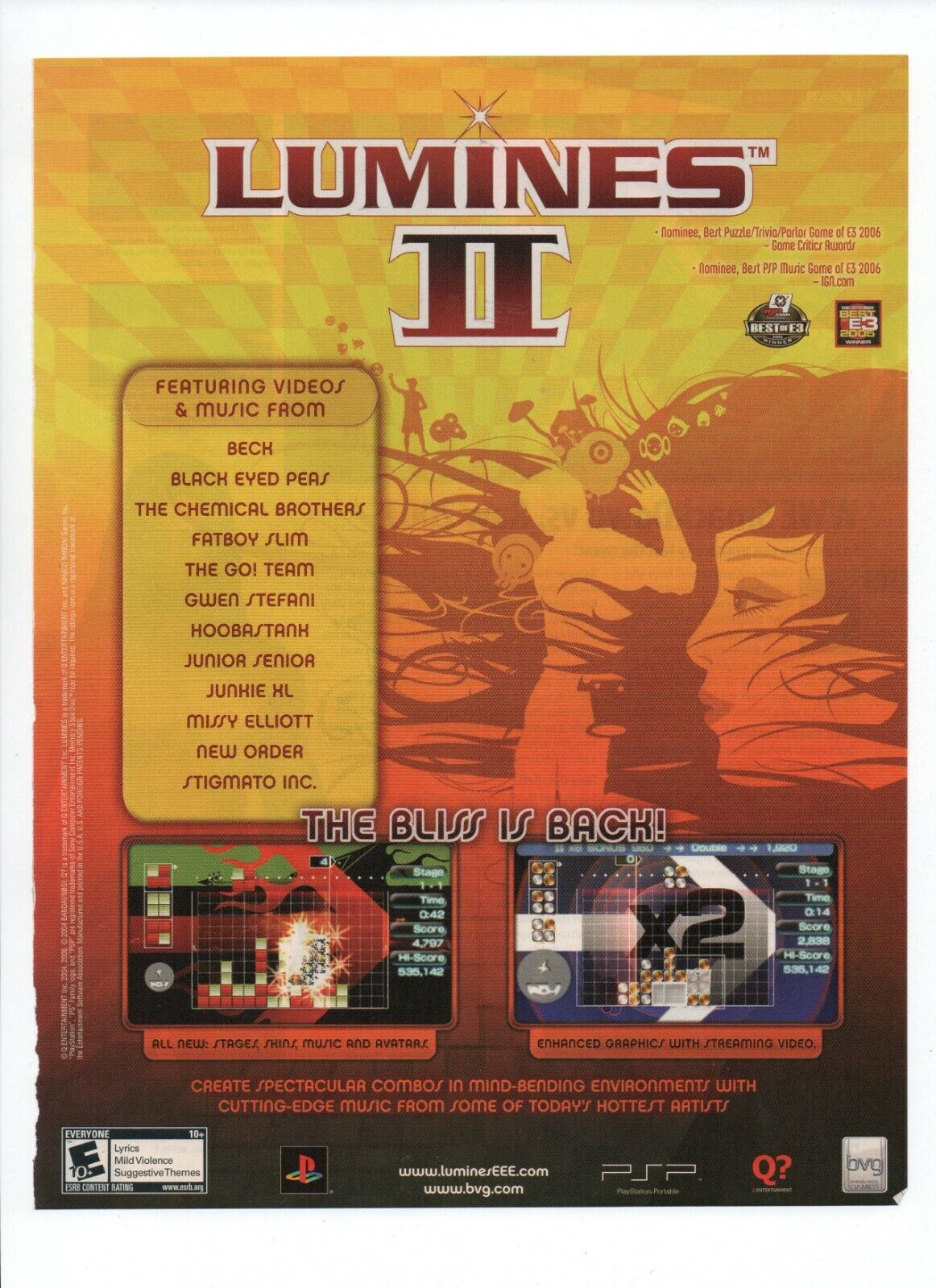Lumines II Sony PSP The Bliss Is Back Videos & Music - 2006 Video Game Print Ad