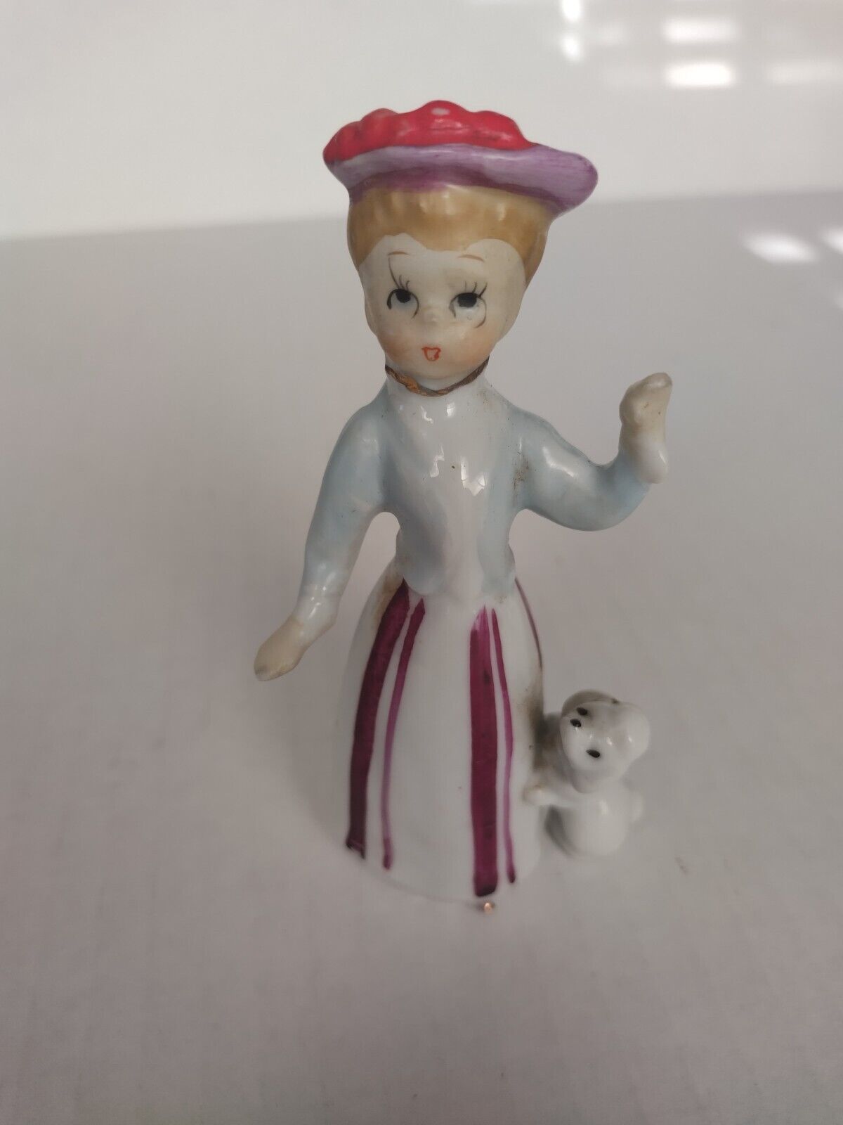 Vintage Ceramic Porcelain Girl With Poodle Figurine With Hat Mid Century 