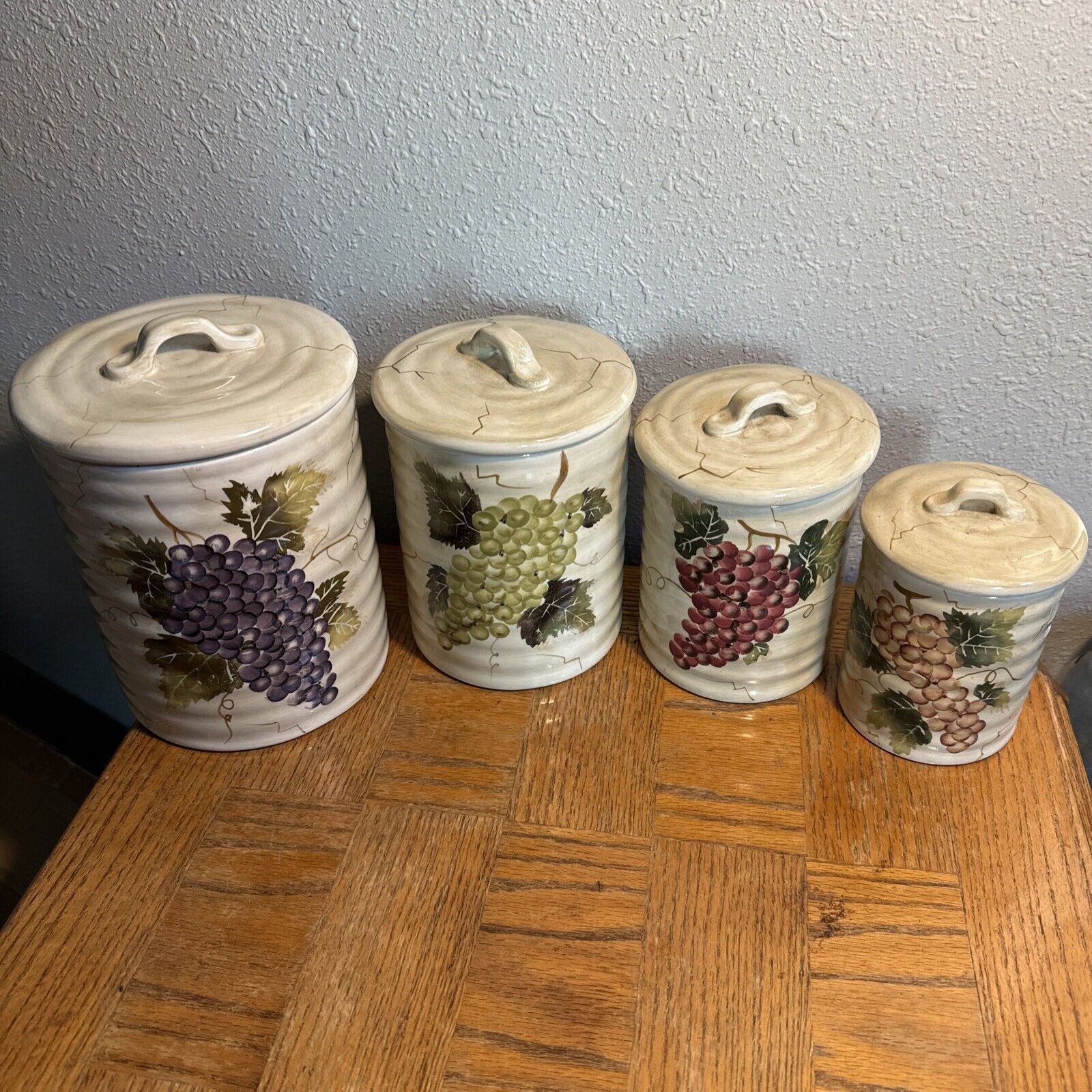 Grape Themed Ceramic Canisters Set of 4  Tabletops Gallery Cabernet