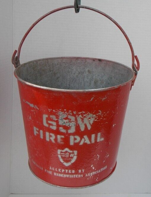 Antique GSW Red Fire Pail Galvanized Steel Round Bottom Collectible Pre-owned