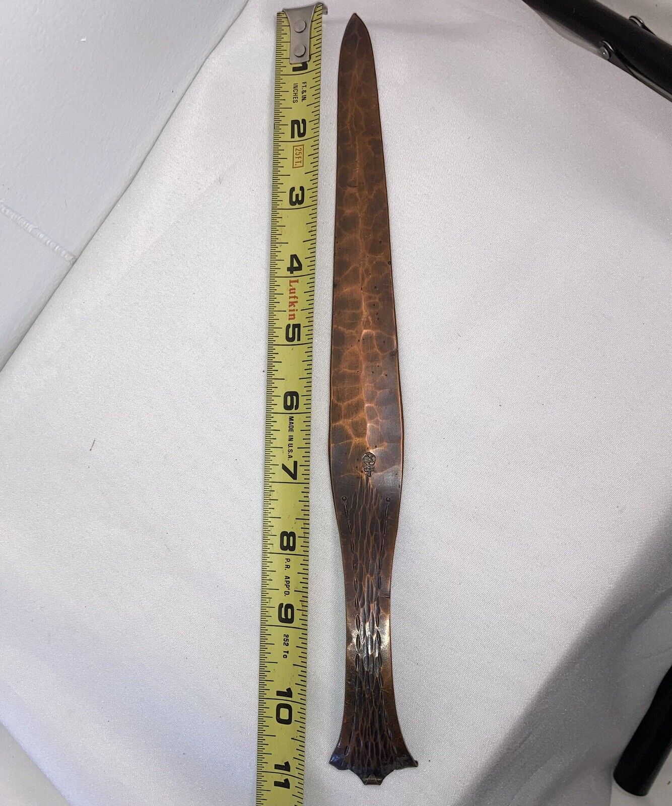 11 Inch Early Mark Roycroft Arts Crafts Hammered Copper  Letter Opener  Antique