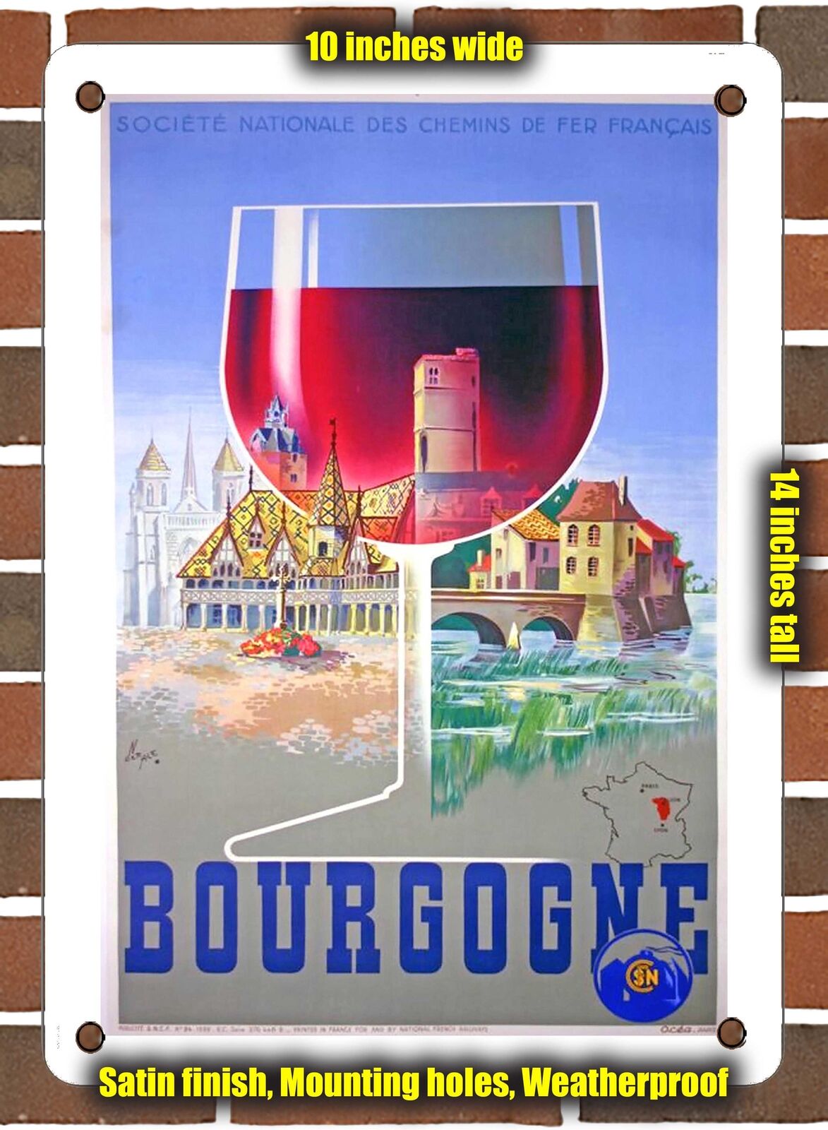 METAL SIGN - 1939 Burgundy SNCF - 10x14 Inches