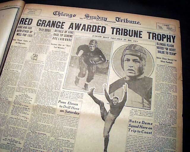 Terrific RED GRANGE Illinois Wins Chicago Tribune Silver Football 1924 Newspaper