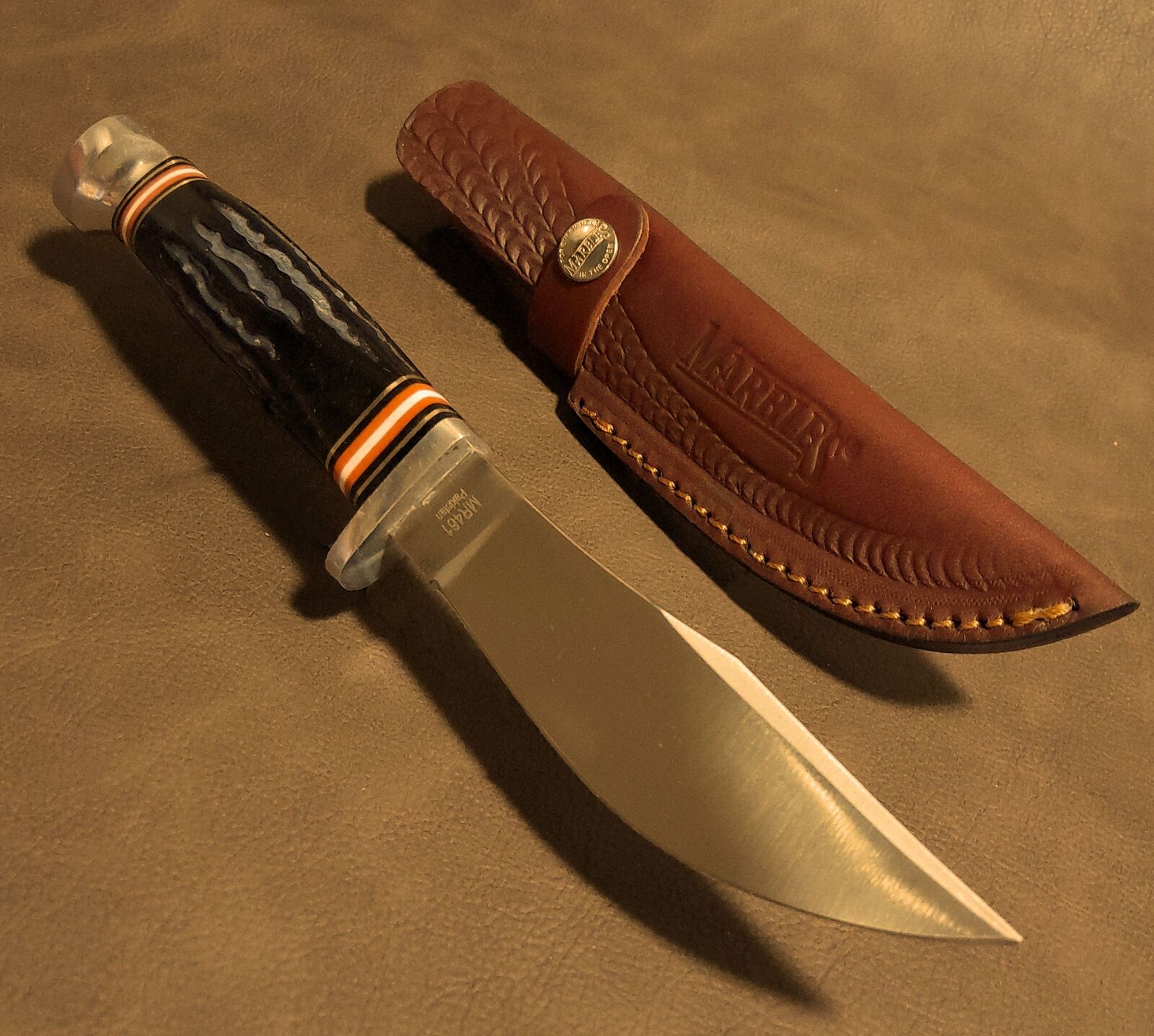 Marbles Jigged Real Horn Fixed Blade Full Tang EDC Bowie Knife w/Leather Sheath