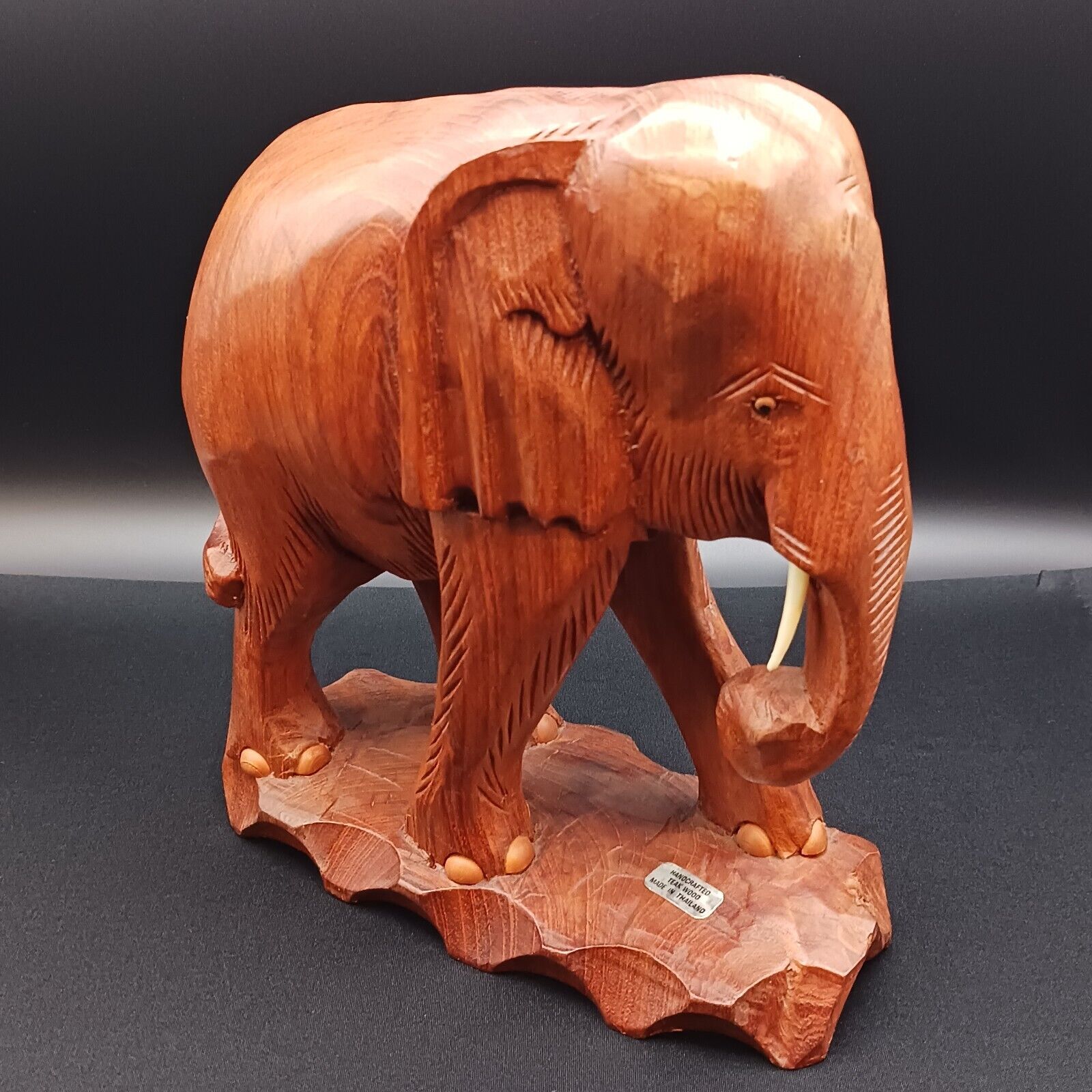 Vintage Large Hand Carved Solid Teak Wood Elephants Thailand Figurine Sculpture