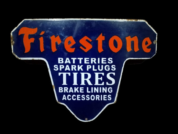 FIRESTONE PORCELAIN ENAMEL SIGN 36 INCHES DOUBLE SIDED