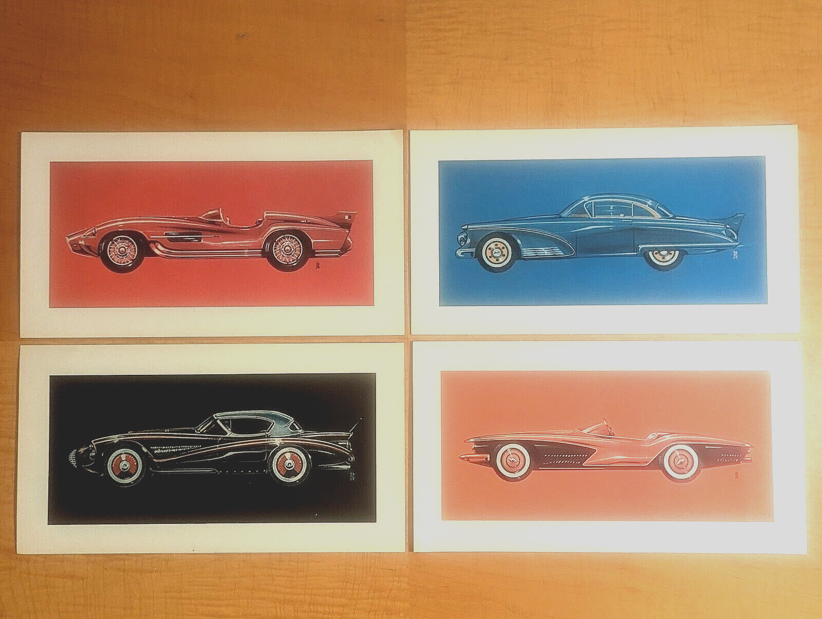 Four RARE 1950s Futuristic GM Concept Cars Signed Monogram Artwork $35