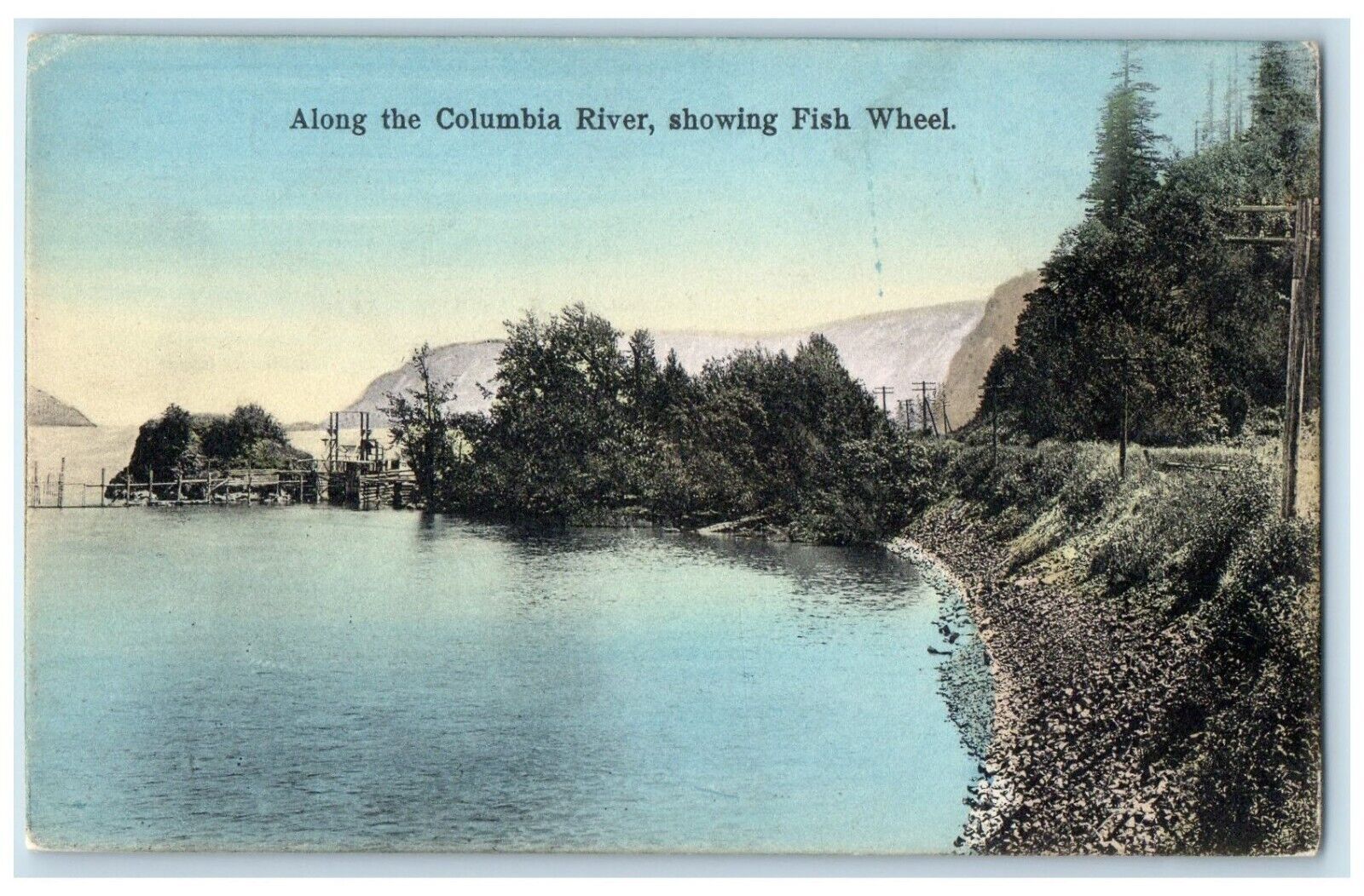 c1910 Along Columbia River Showing Fish Wheel Portland Oregon Vintage Postcard