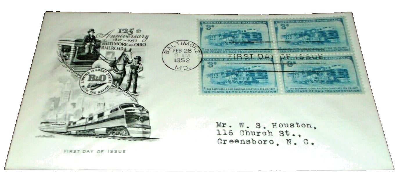 1952 B&O BALTIMORE & OHIO 1827-1952 125th ANNIVERSARY SOUVENIR ENVELOPE #16