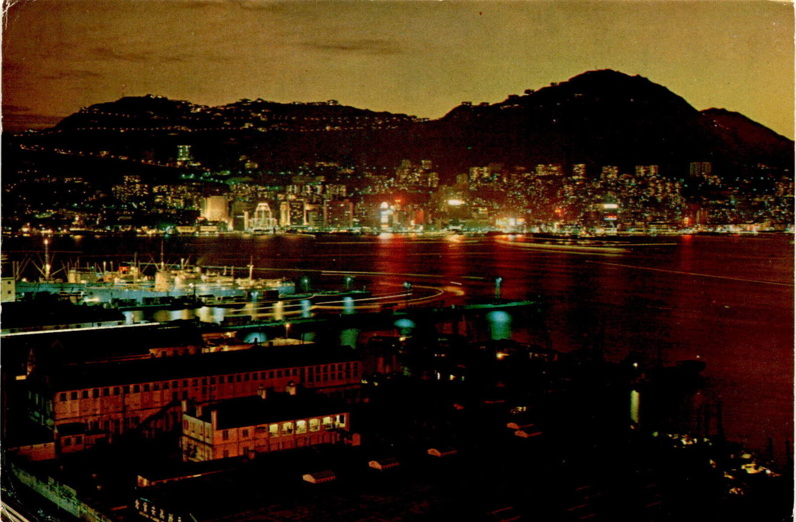 1974 Hong Kong Night View Postcard - Mr. & Mrs. Al Muller's Travel Adventure