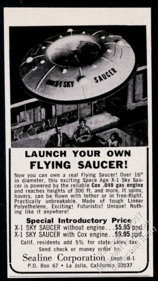 1967 Sealine X-1 Sky Saucer cox 049 engine flying saucer photo vintage print ad