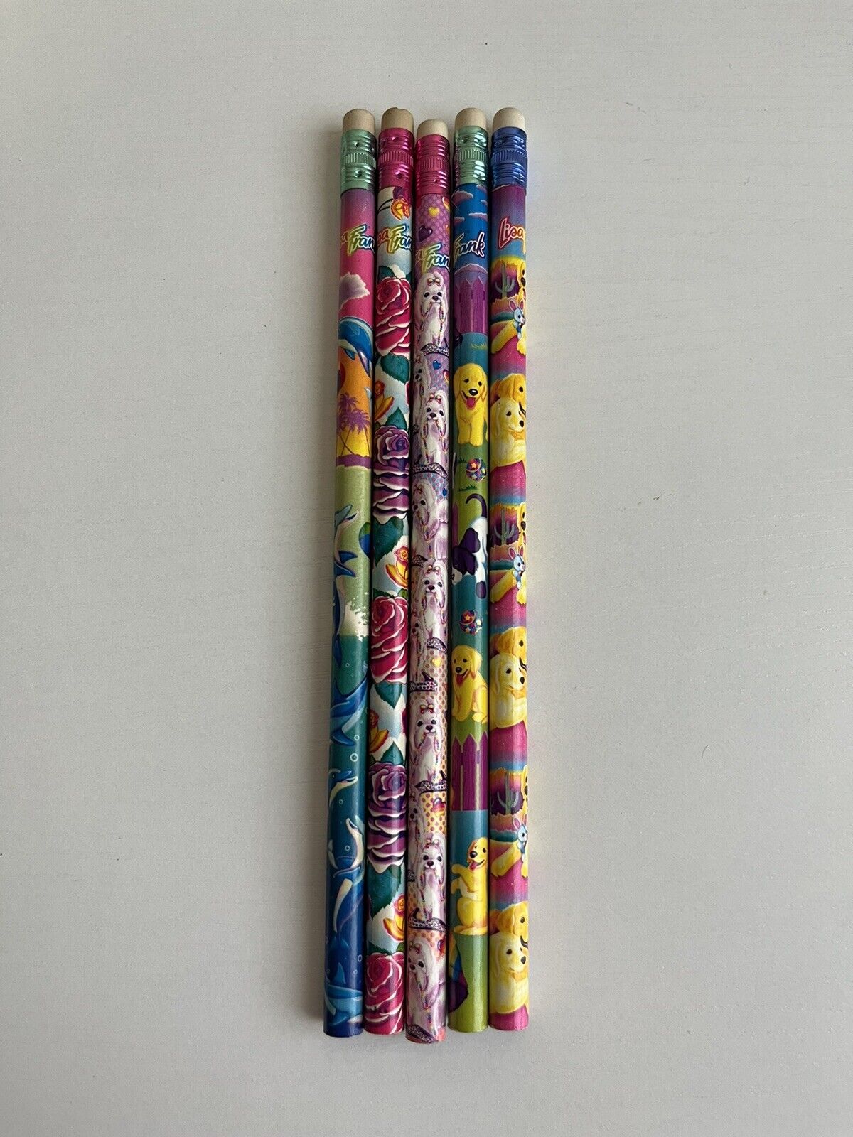 Vintage Lisa Frank Pencil Lot of 5 Dolphins Casey Caymus Princess Pearls Roses