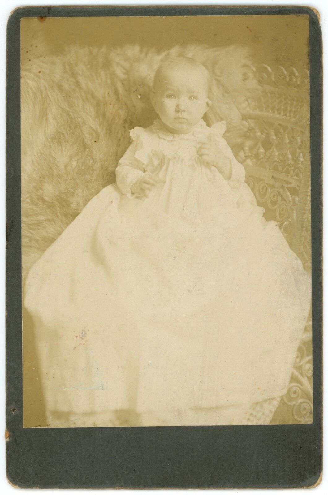CIRCA 1890\'S CABINET CARD Adorable Little Baby In White Dress J.B. Parsons