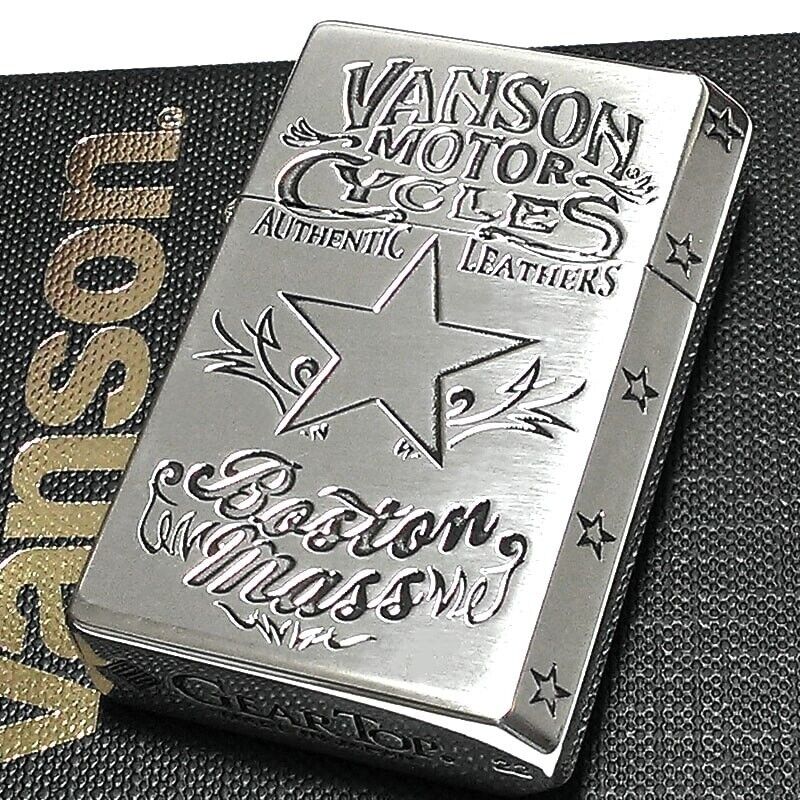 Vanson Gear Top Oil Lighter Logo Star Silver Made In Japan