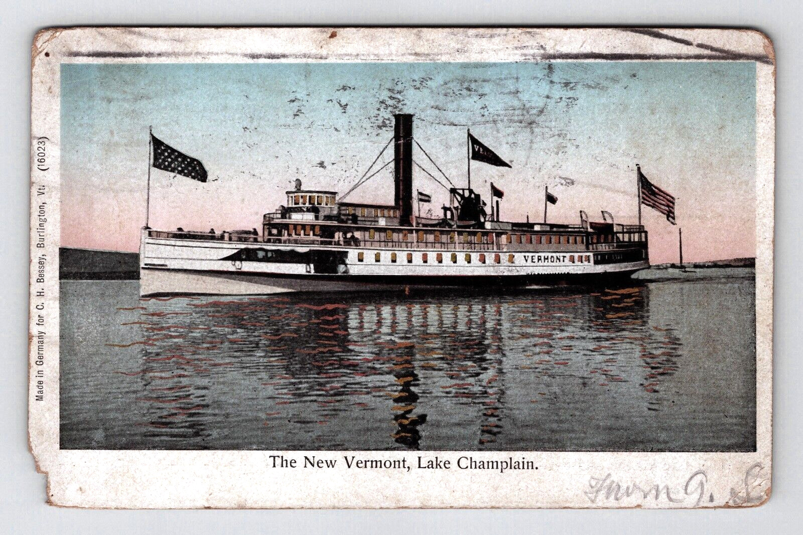 Postcard 1907 VT Steamer Passenger Ship Vermont Lake Champlain Water View