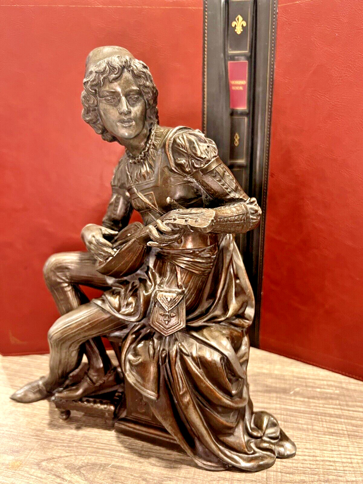 Antique French Cast Metal Statue/Clock Topper of Man Playing Lute .Late 19 c.