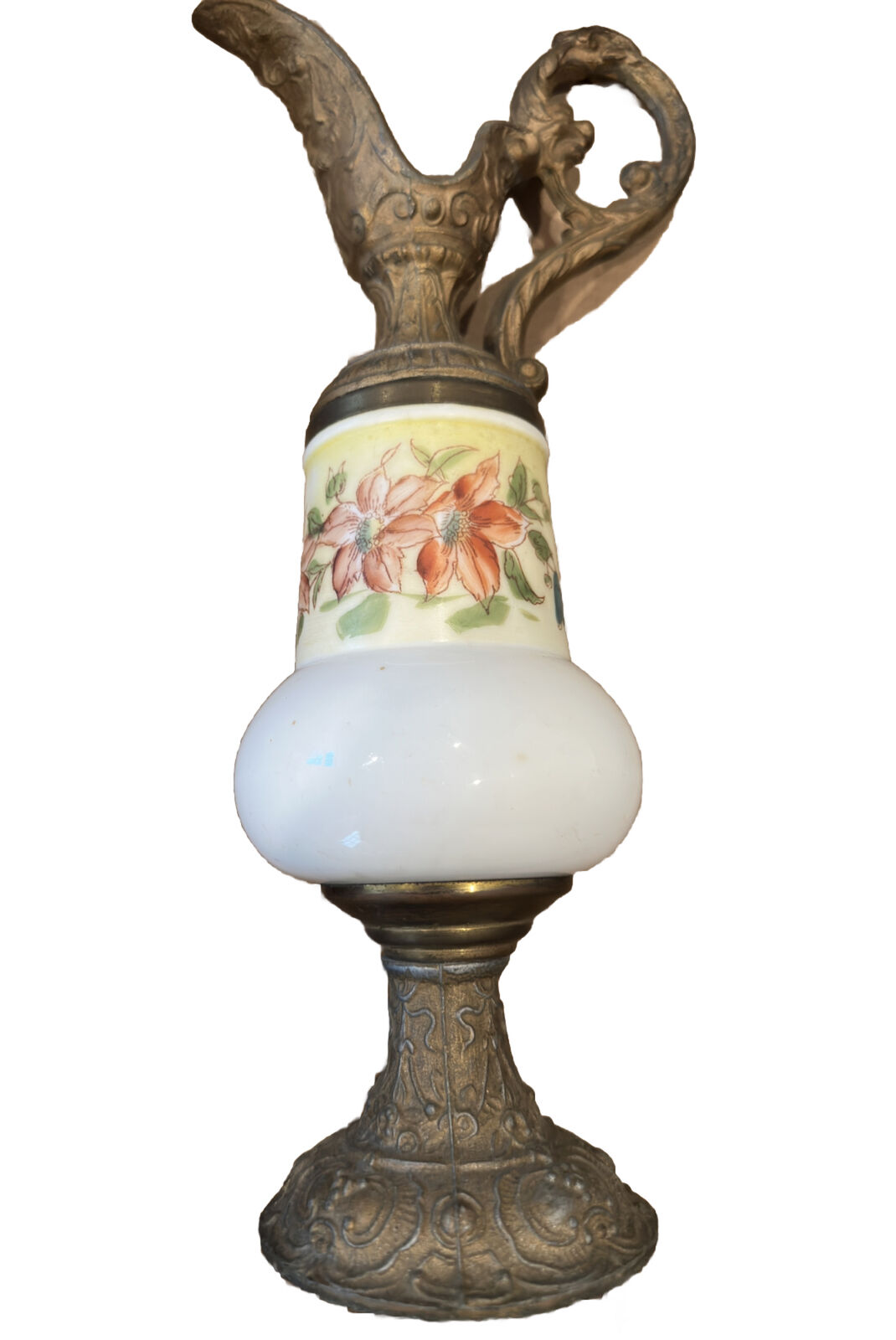 Vintage Victorian Decorative  Metal Mantle Ewer Vase Pitcher Cherub Finial  