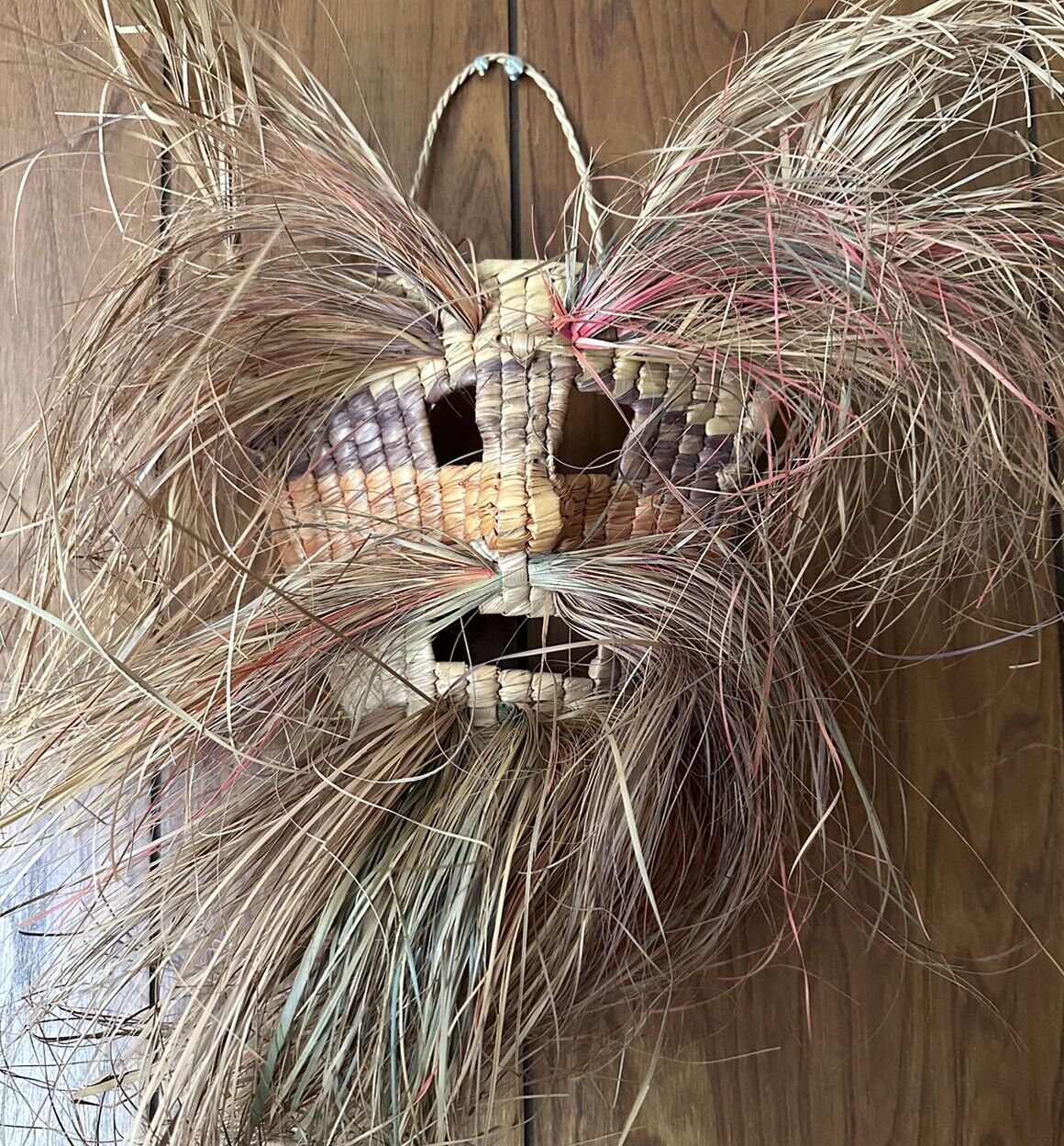 Handcrafted Woven Mask Wicker Rattan Mexican Festival Mask Vintage 