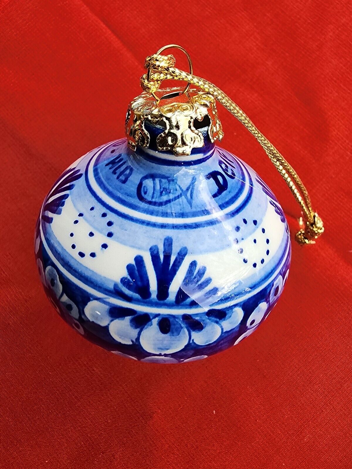 DELFTWARE Delft blue And White Christmas Ornament Bulb Shaped FISH SIGNED