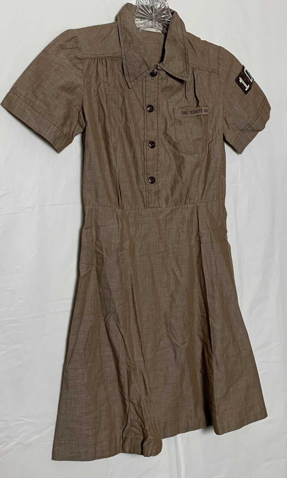Vintage Girl Scouts USA Dress A-Line Uniform Brownies Brown Short Sleeve Knee M