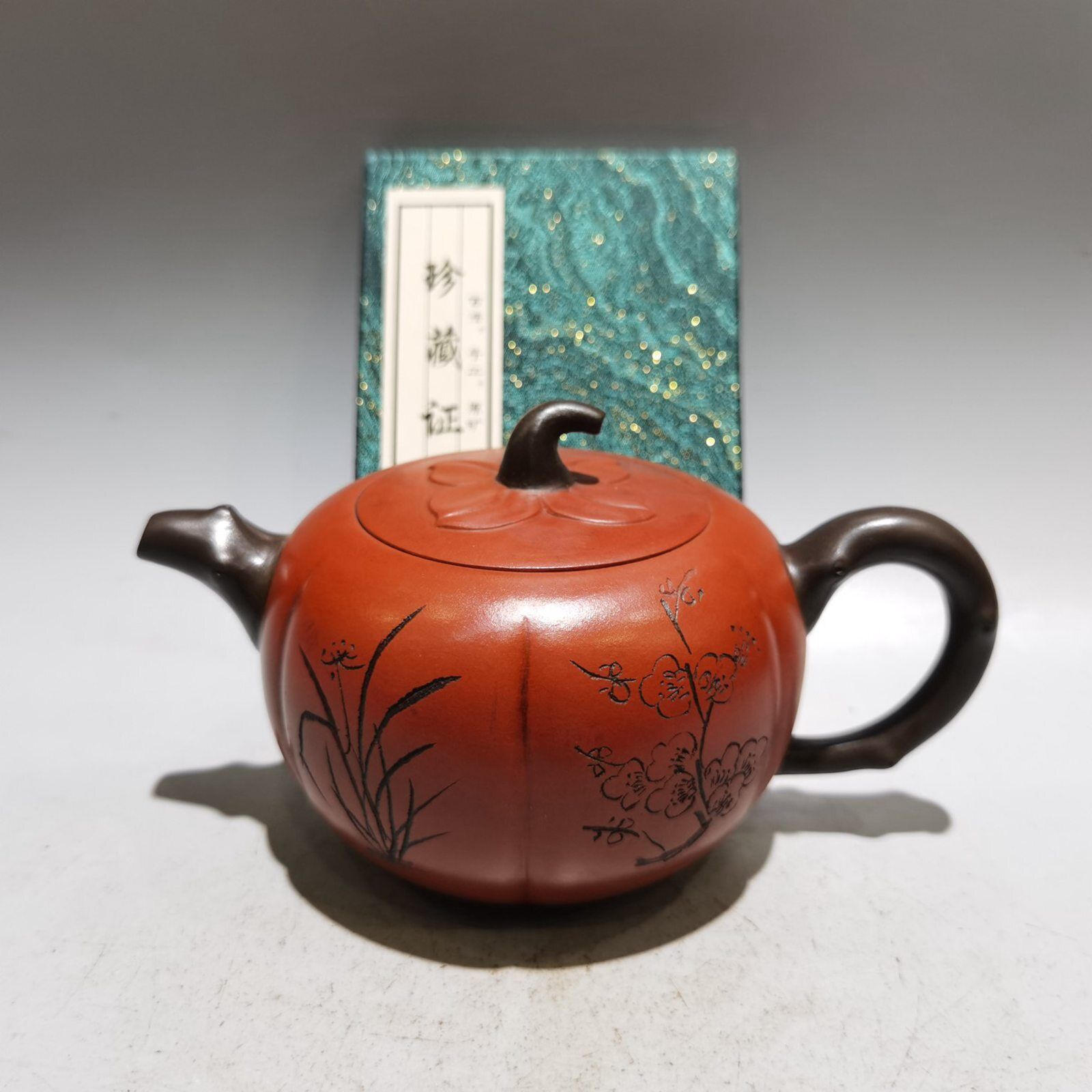 6.3″ Yixing Zisha Clay Carved Mei Lan Zhu Ju Kung Fu Tea Teapot With Certificate