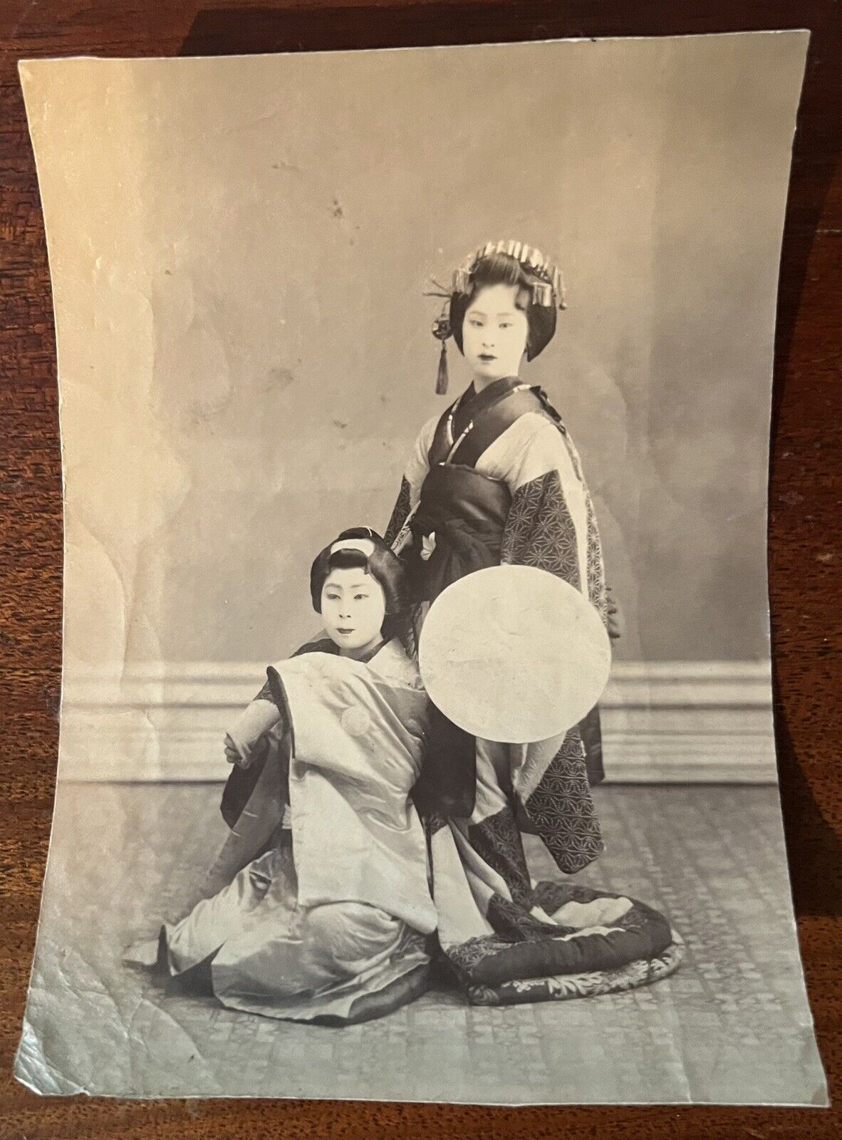 ATQ Original 1880s Japanese Albumen Photo Pretty Beautiful Geisha Girls Kimonos