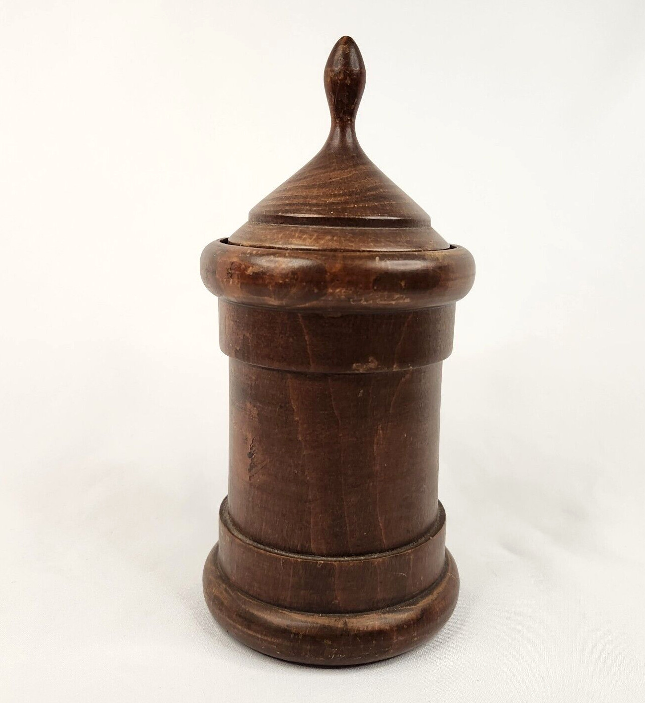 Vintage Fulgenzi Wood Canister Container with Finial Lid 8.5x4 Dark Brown Italy