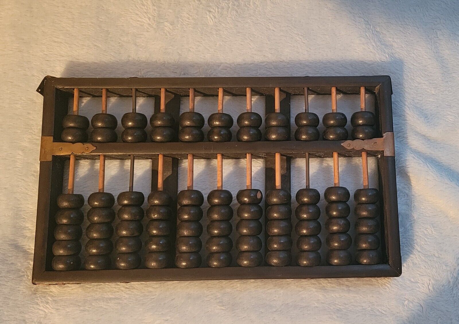Vintage Chinese Lotus Flower Brand Abacus 11 Rods 77 Beads Brass Hardware