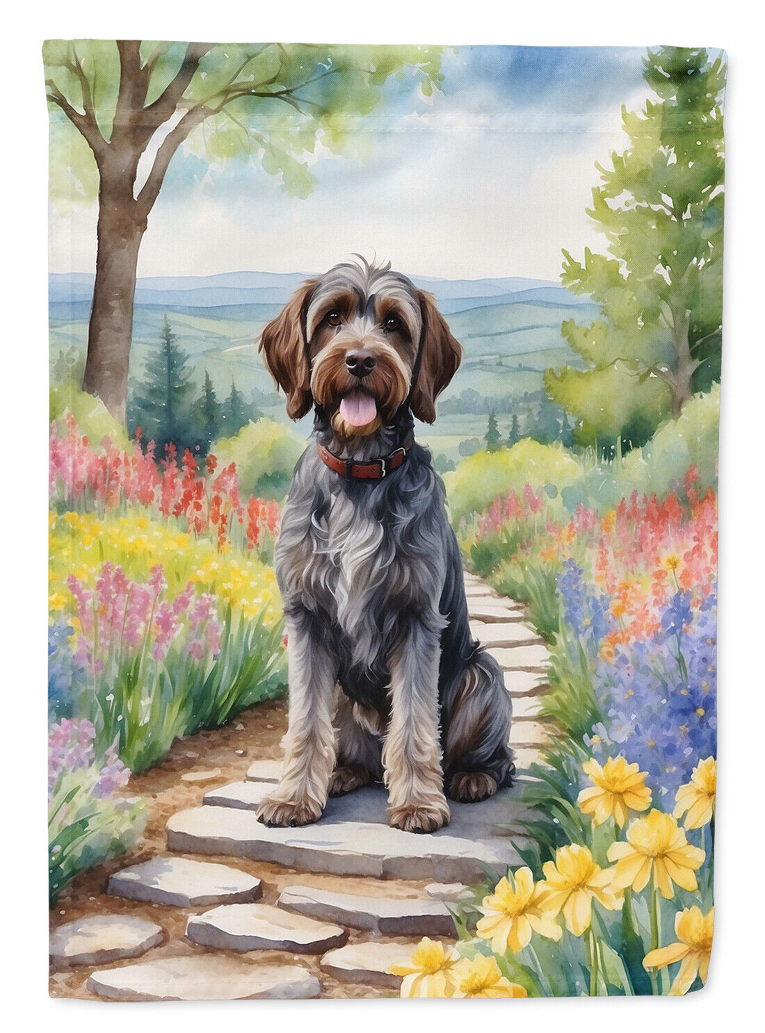 Wirehaired Pointing Griffon Spring Path Flag Garden Size DAC6734GF