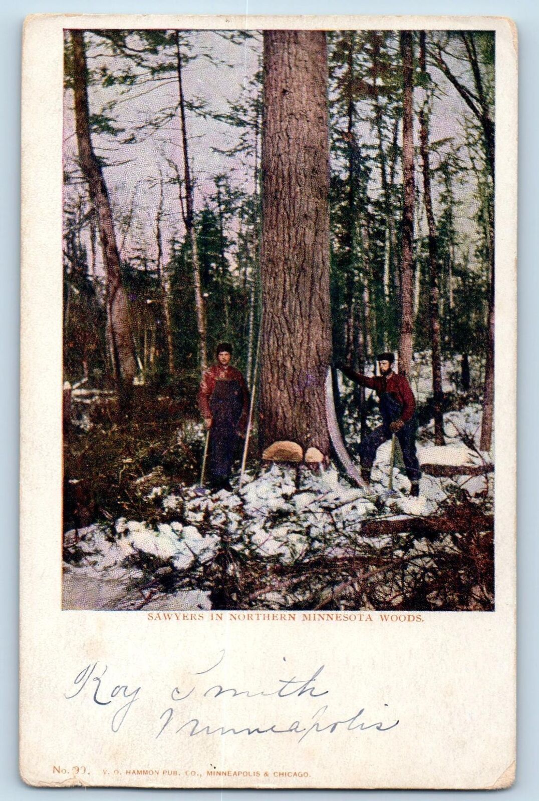 c1905 Sawyers In Northern Minnesota Woods Logging Minneapolis Minnesota Postcard