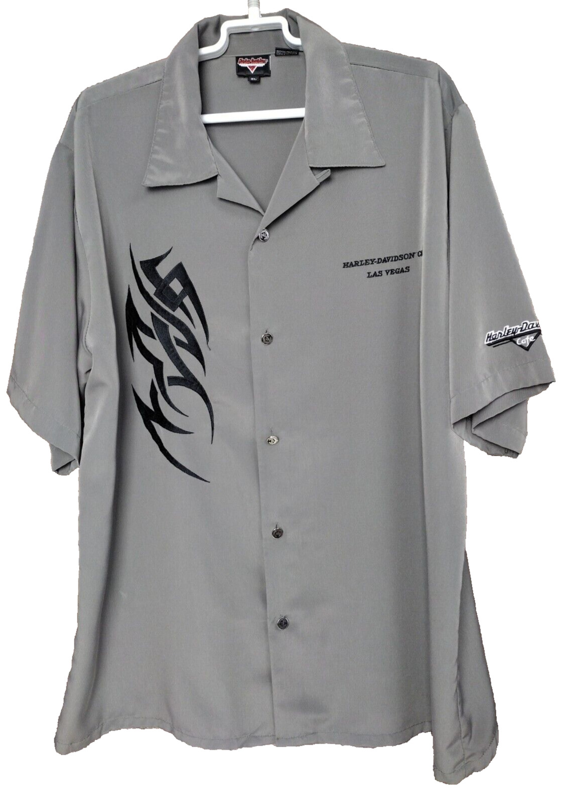 Vintage XL Harley Davidson Cafe Las Vegas Dress Shirt Embroidered Gray Lightweig
