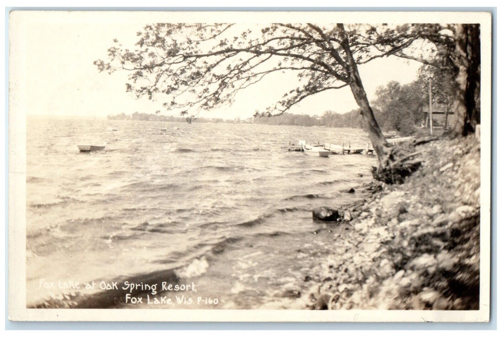 c1940's Fox Lake At Oak Spring Resort Fox Lake Wisconsin WI RPPC Photo Postcard