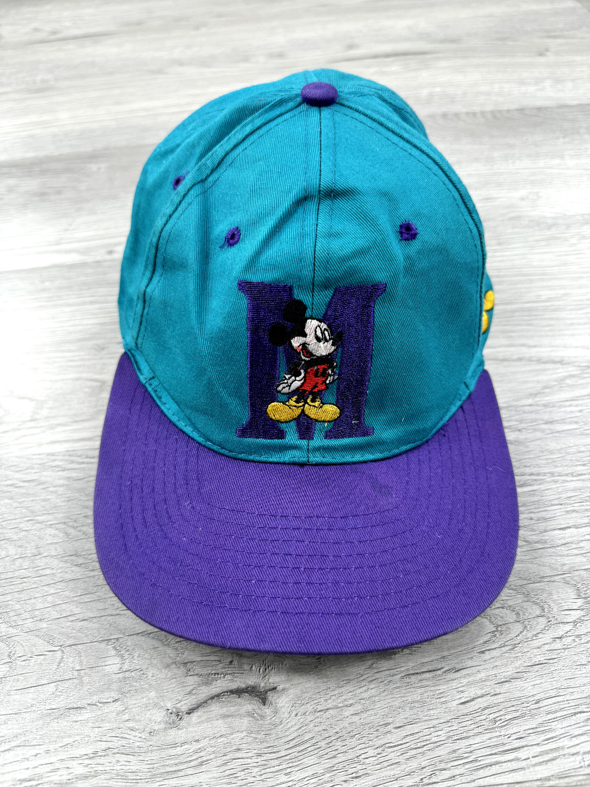 Vintage Mickey Mouse Hat Cap Adjustable Blue Colorblock Embroidered Disney 90s
