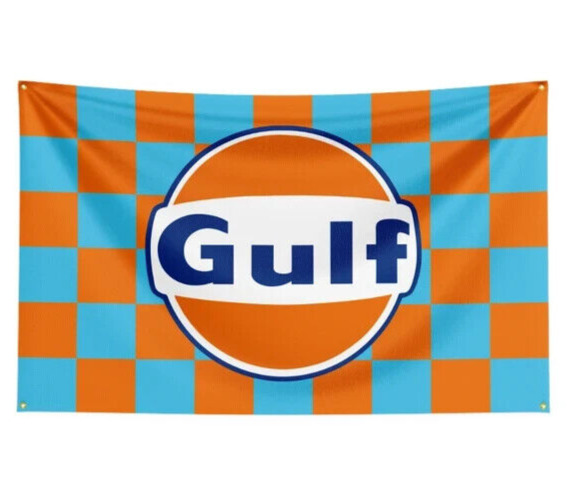 Gulf Oil Checkered Racing Flag Banner 3 ft x 5 ft NEW