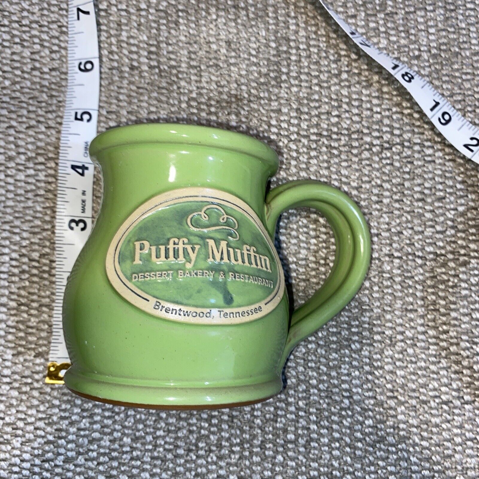 PUFFY MUFFIN Brentwood TN Deneen Pottery Hand Thrown Mug Cup Green Bakery  2022