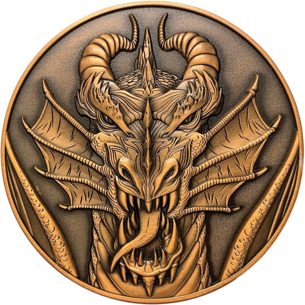 Chaotic Dragon Large coin Zinc alloy  4 oz  Includes stand Two-sided 3D 2.75 inc