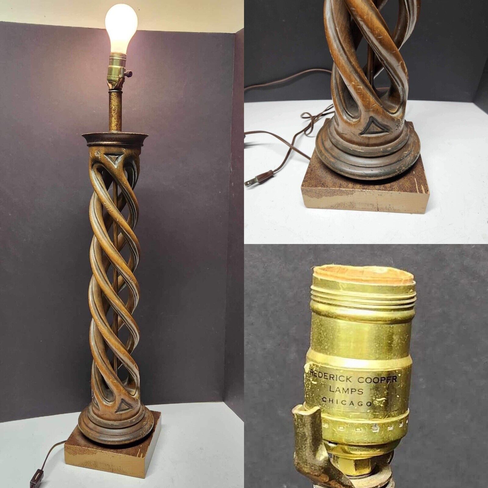 Vintage Mid Century MCM Frederick Cooper (James Monte Design) Wood Helix Lamp