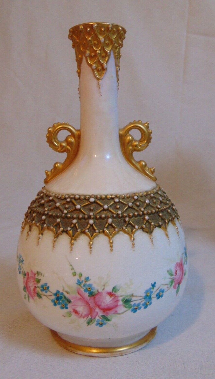 Antique PORCELAIN KTK Knowles Taylor Lotus Ware Porcelain Vase Pink Roses