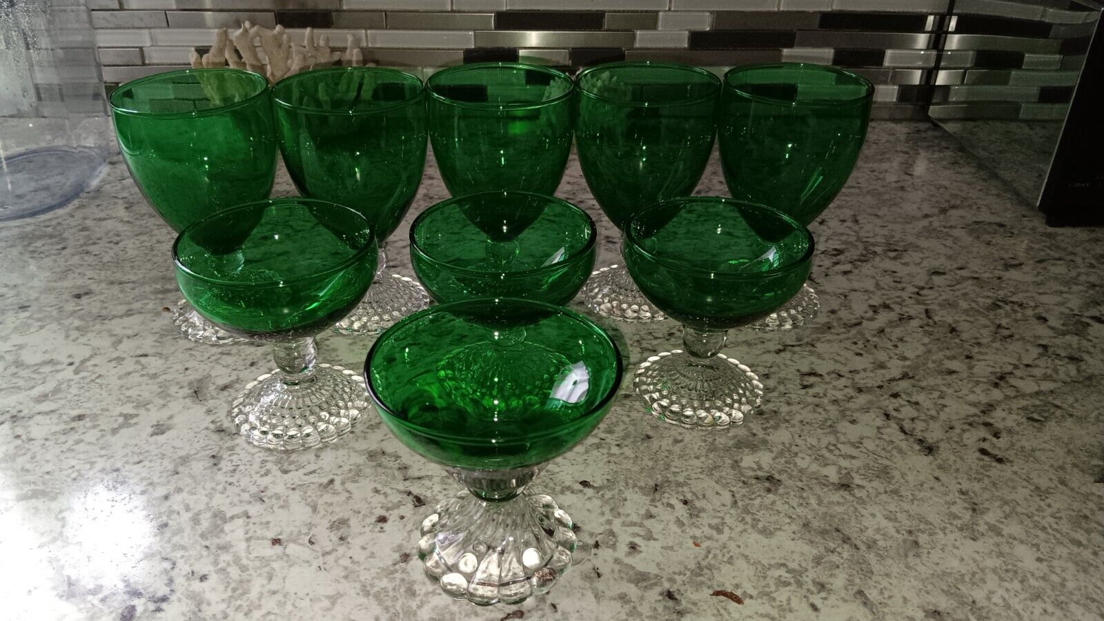 Vintage Emerald Color Winery Glass - Set Of 9 - Great Condition