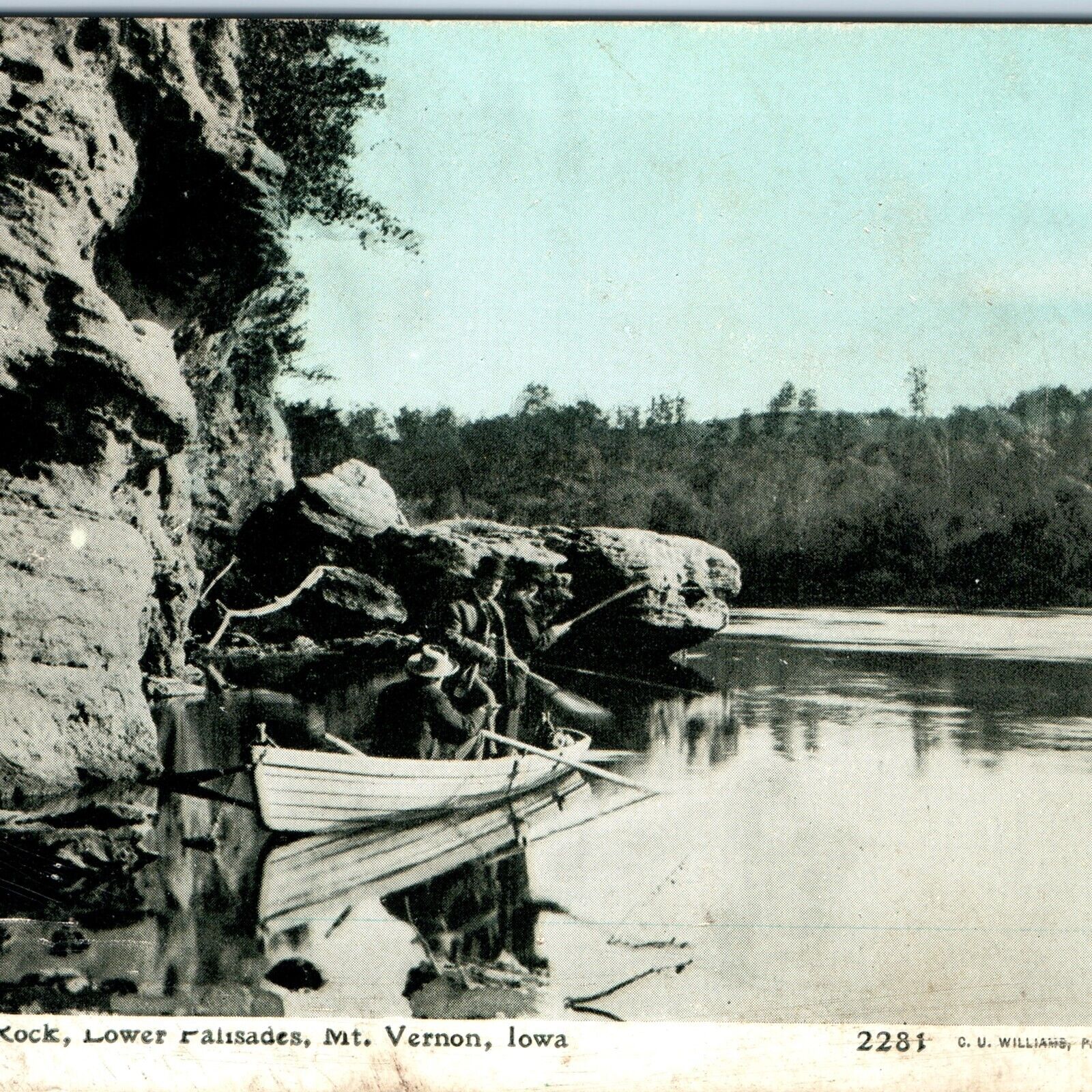 c1910s Mt. Vernon, IA Fishing @ Fort Rock Palisades Cedar River Photoette A147