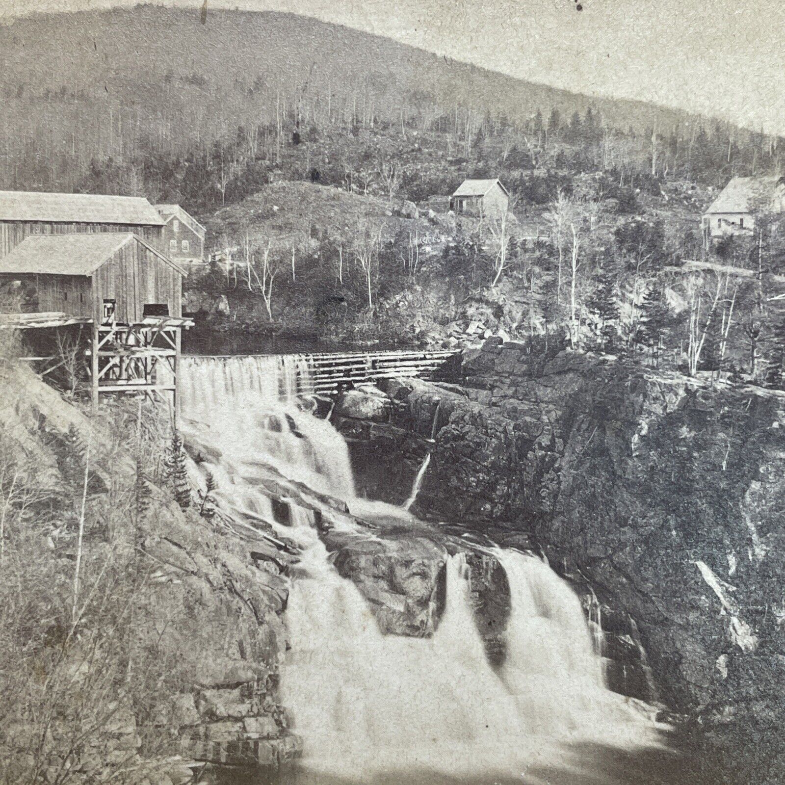Antique 1870s Logging Mill Bartlett New Hampshire Stereoview Photo Card V1713