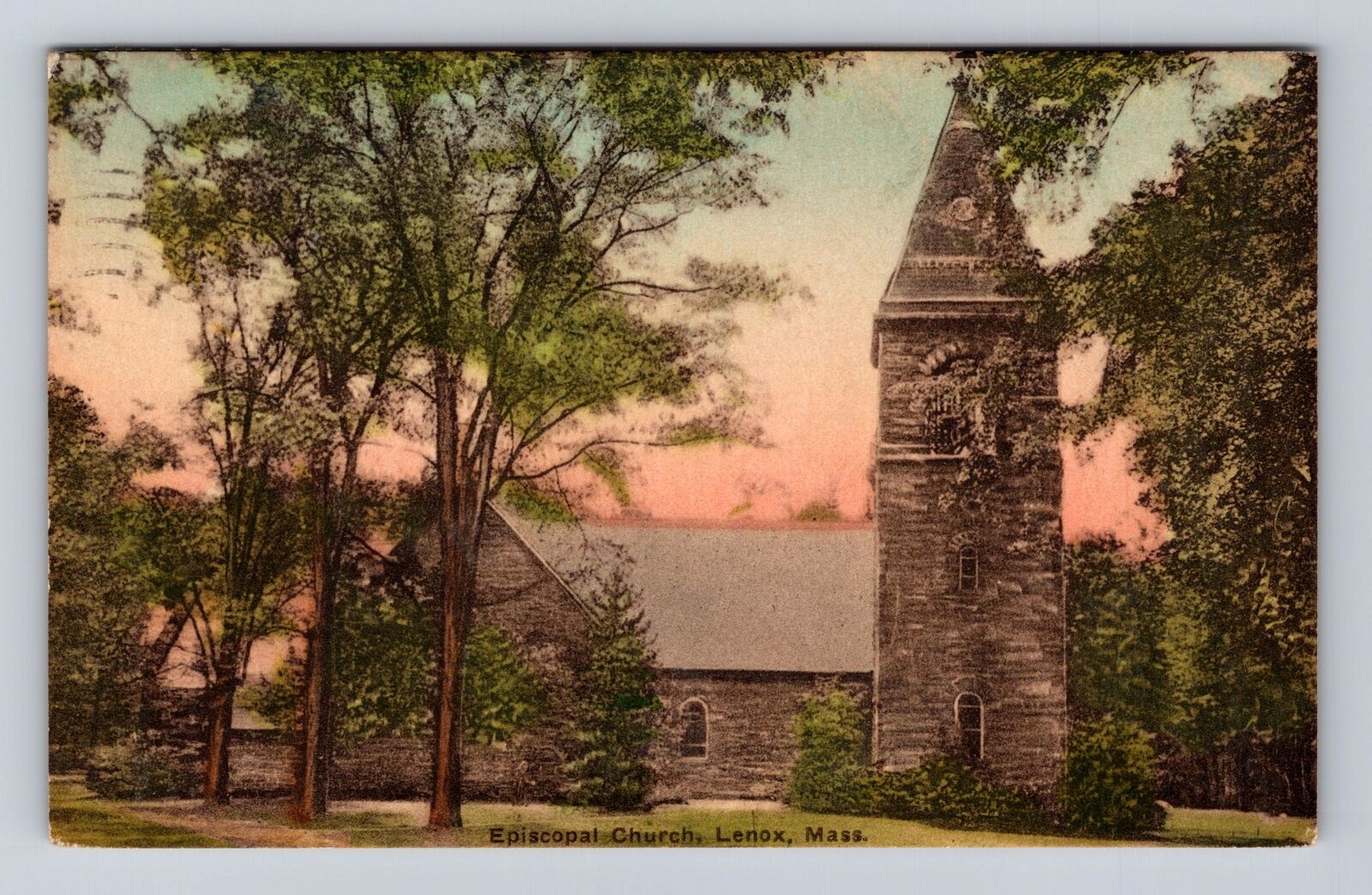 Lenox MA-Massachusetts, Episcopal Church, Antique Vintage Souvenir Postcard