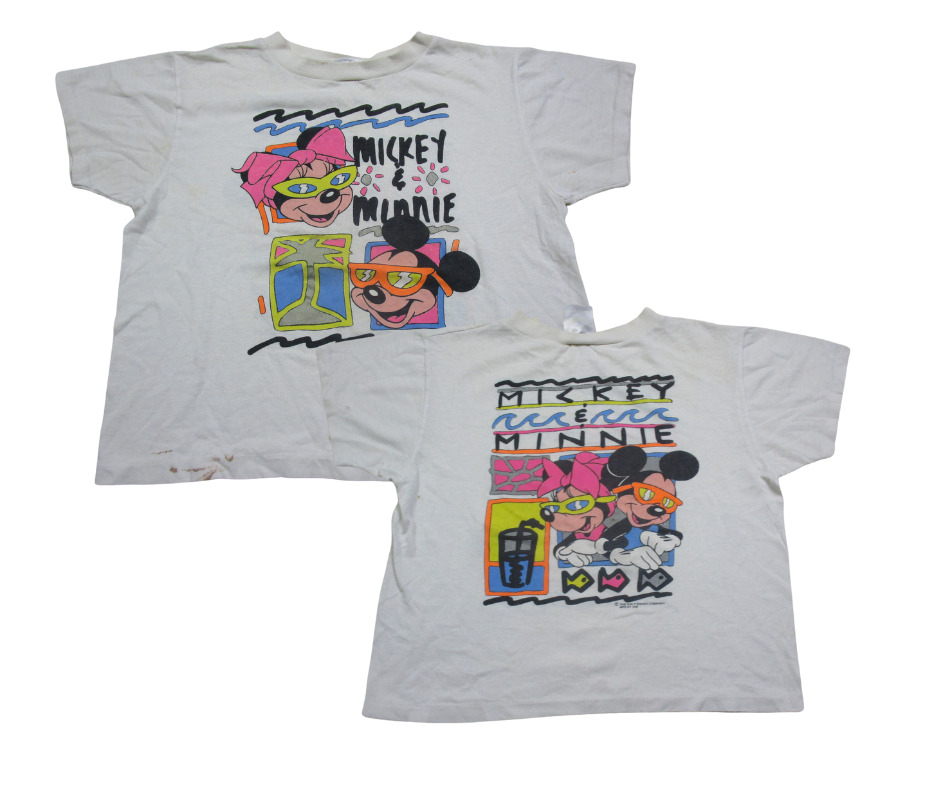 Vintage Disney Mickey & Minnie Mouse Youth Kids Beach T-Shirt Size M 10-12 1980s