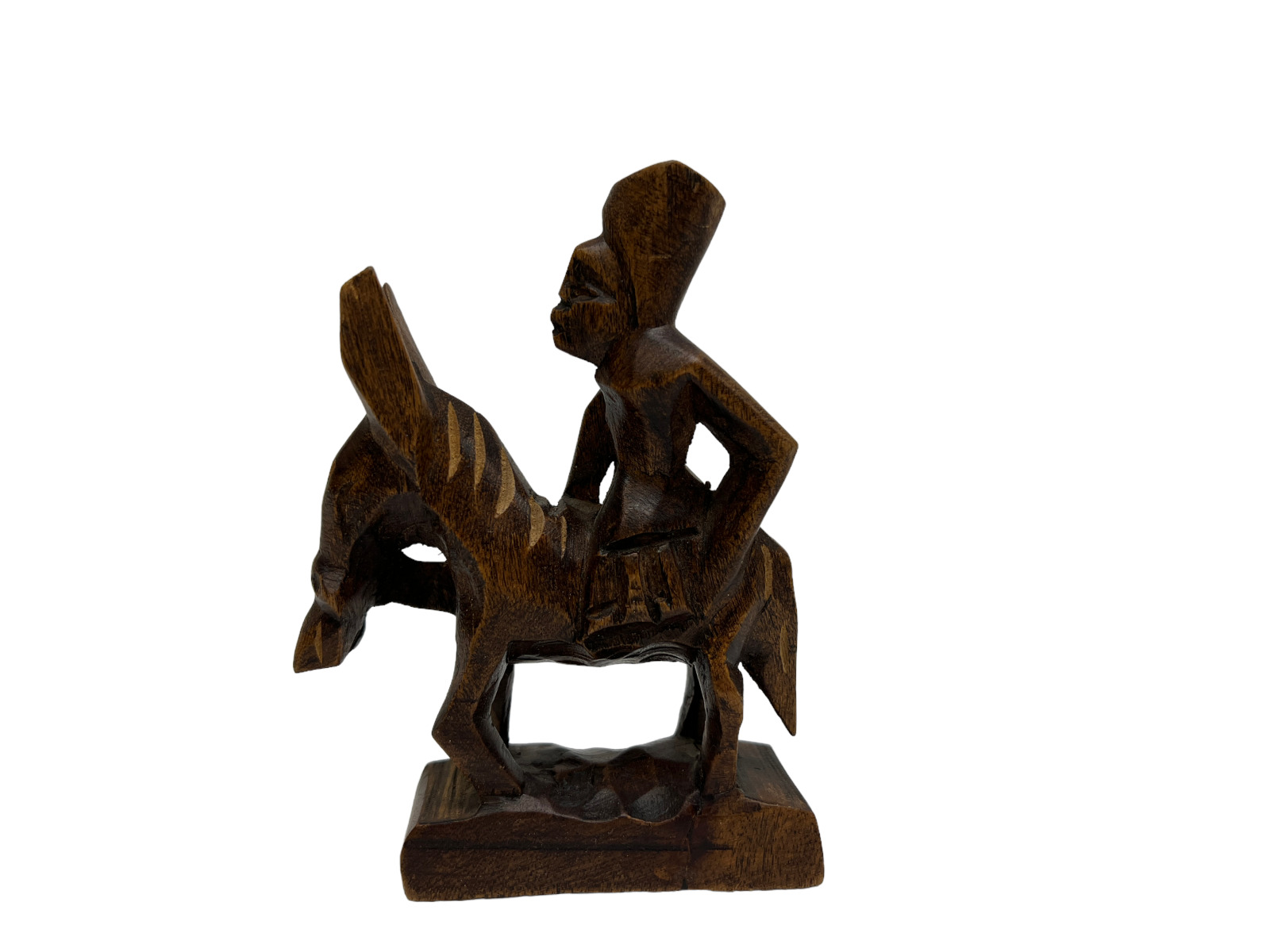 Vintage Artisan Wood Figure Hand Carved  Man on Donkey Home Decor Collectible