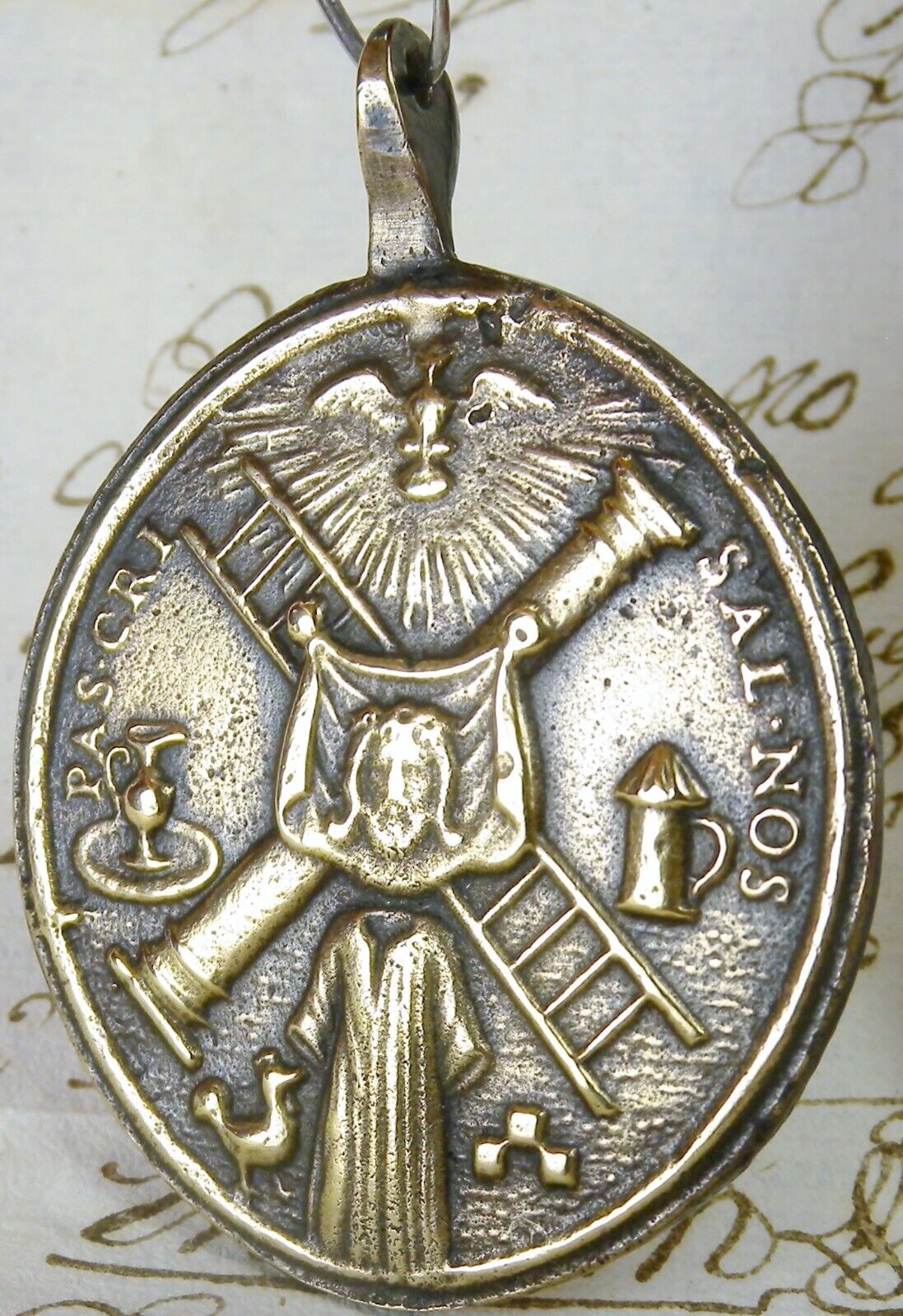 Antique 18th Century Veil of Veronica Holy Spirit Christ Passion Symbols Medal